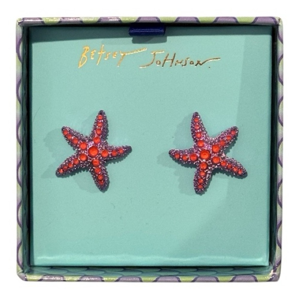 Betsey Johnson Starfish Stud Earrings with Pink/Orange and Purple Accents - Picture 2 of 6